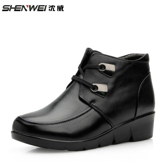 沈威媽媽棉鞋真皮加厚絨毛棉靴女舒適中老年女士棉鞋平底鞋雪地靴